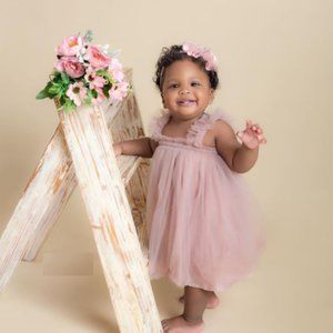 Dusty Pink Tulle Girl Dress Outfit Clothes Dress Flower Girl Smash Cake Birthday